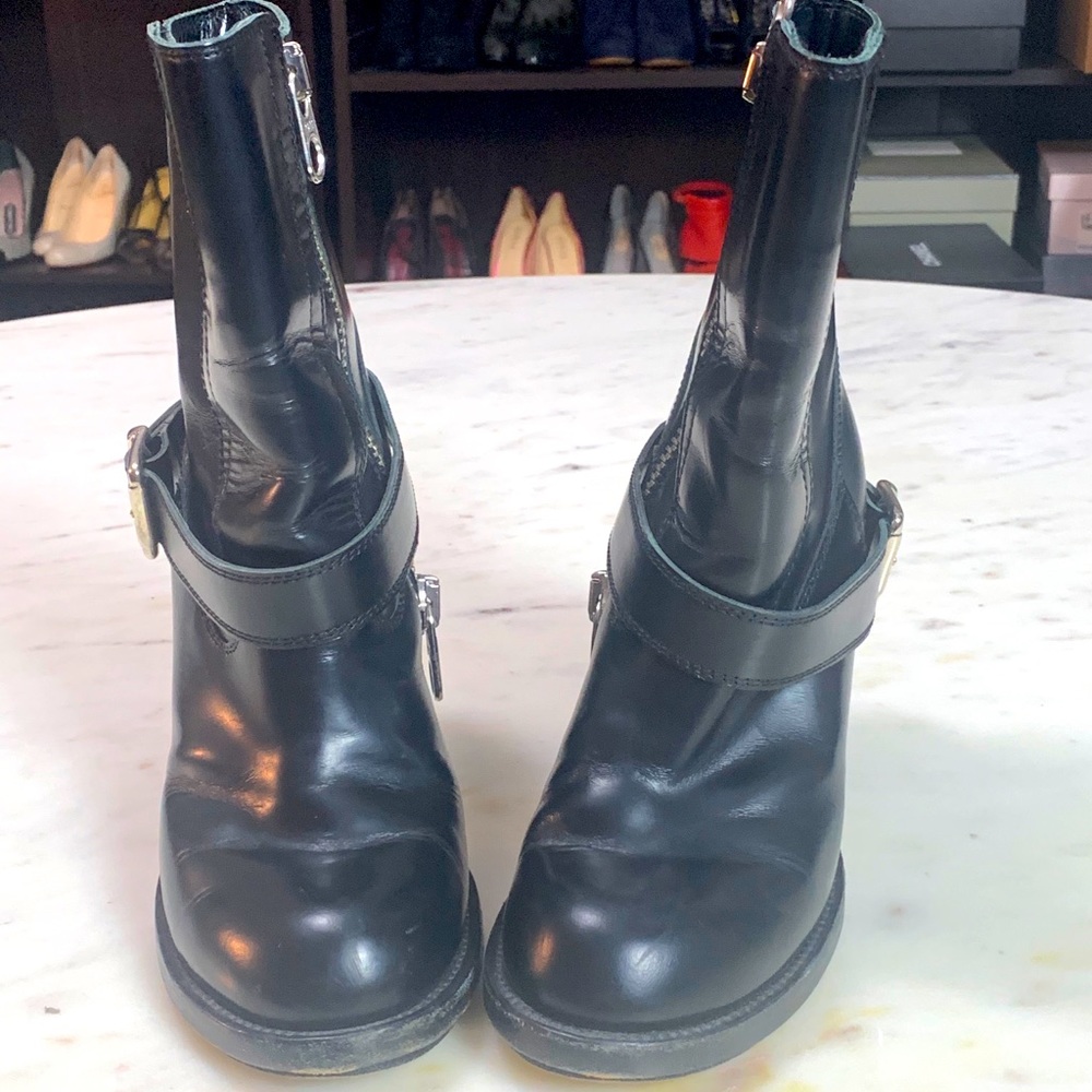 Chloe Black Leather Heeled Ankle Boots with Buckle Strap - Picture 4 of 9